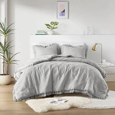 510 Design Full/Queen Phoebe Diamond Quilted Ruffle Edge Comforter Set Gray