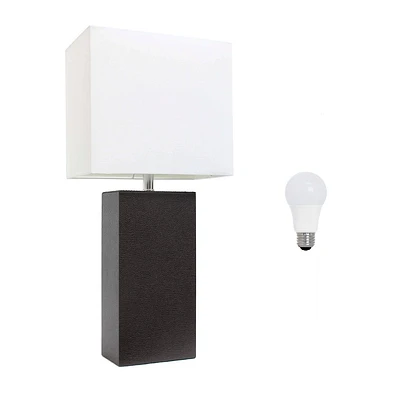 Elegant Designs 21 Modern Leather Wrapped Table Lamp with Feit LED (Includes LED Light Bulb) Dark Brown