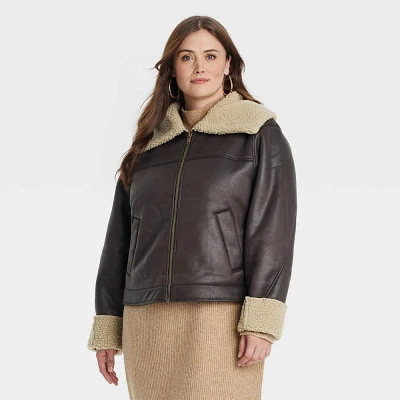 Womens Faux Leather Shearling Jacket