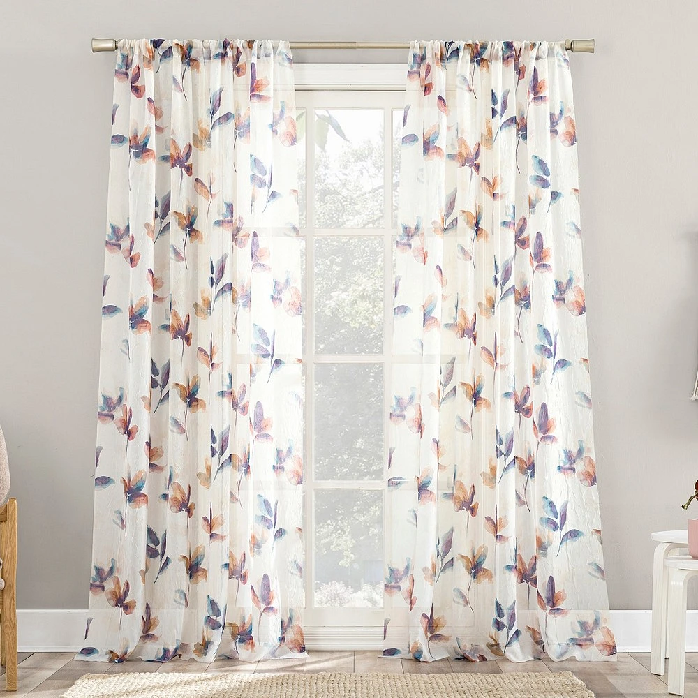 No. 918 Sheer Ellie Floral Print Rod Pocket Curtain Panel