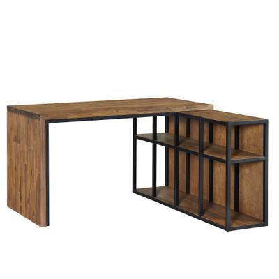 55 Lloyd Corner Desk with Storage Credenza Natural - Alaterre Furniture: Rustic Acacia Wood, L-Shaped Office Furniture with Open Shelf