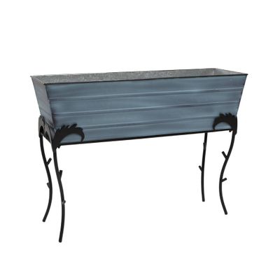 ACHLA Designs 25.75x35.25 Indoor/Outdoor Rectangular Galvanized Steel Flower Planter Box with Iron Stand Nantucket Blue