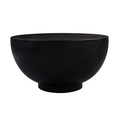 The Urban Port 30 Modern Art Coffee Table Round Drum Shape Solid Mango Wood Matte Black