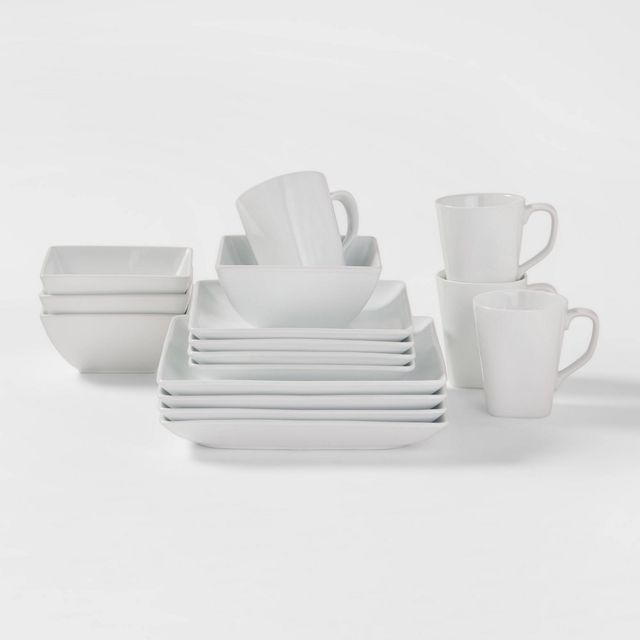 16pc Porcelain Square Rim Dinnerware Set - Threshold