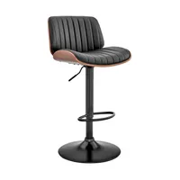 Brock Adjustable Counter Height Barstool with Black Faux Leather Seat Walnut Finish Back Black Steel Base - Armen Living