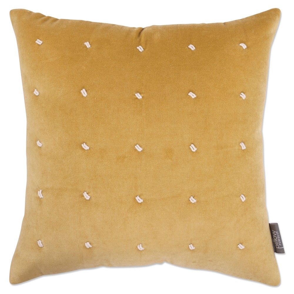 18x18 Indoor French Knots Square Throw Pillow Gold - Pillow Perfect: Cotton Velvet, Abstract Design