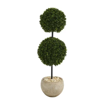 45 Indoor/Outdoor Boxwood Double Ball Artificial Topiary Tree in Planter Sand - Nearly Natural: UV-Resistant Faux Foliage