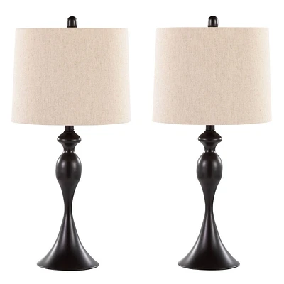 LumiSource (Set of 2) Ashland 27 Contemporary Metal Table Lamps Oil Rubbed Bronze with Oatmeal Linen Shade from Grandview Gallery: UL Listed