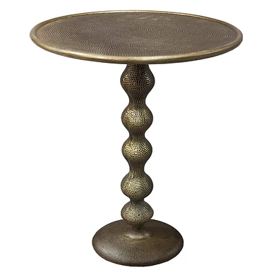 The Urban Port 22 Round Side End Table Cast Aluminum with Hammered Texture Brass