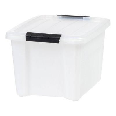 IRIS 4.75qt Stack and Pull Clear Storage Bin with Lid Natural: Portable Plastic Utility Bin, Lidded & Stackable