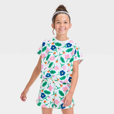 Girl Short Sleeve French Terry Floral Top