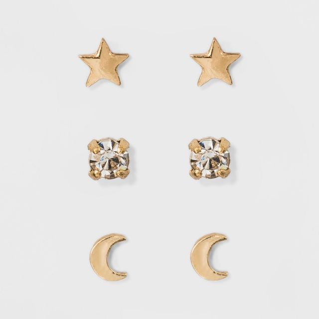 Moon and Star Stud Earring Set 3ct - A New Day Gold