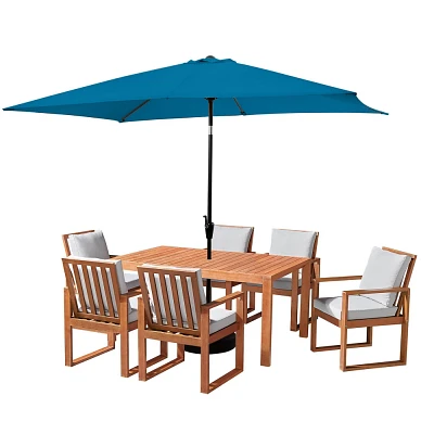 Alaterre Furniture 8pc Outdoor Patio Dining Set, Weston Table with 10 Rectangular Umbrella Turquiose