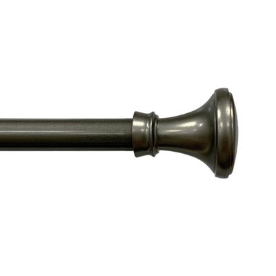 28x48 Drapery Single Rod Set Finials Modern Pewter Trumpet - Lumi Home Furnishings: Adjustable Curtain Rod, Dark Silver