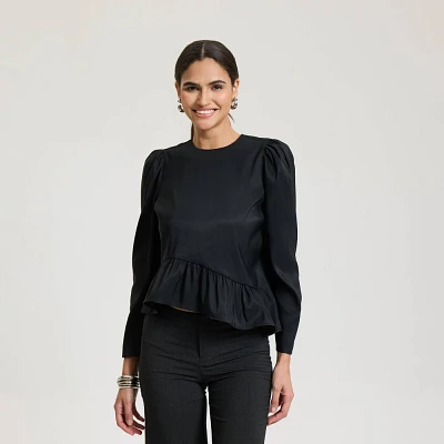 Womens Puff Sleeve Peplum Top