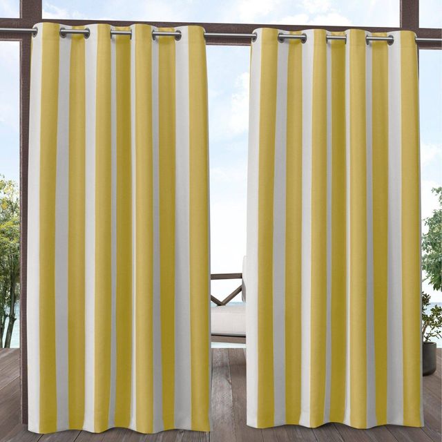 84x54 Canopy Striped Grommet Top Light Filtering Window Curtain Panels Yellow/White: Indoor Drapes - Exclusive Home