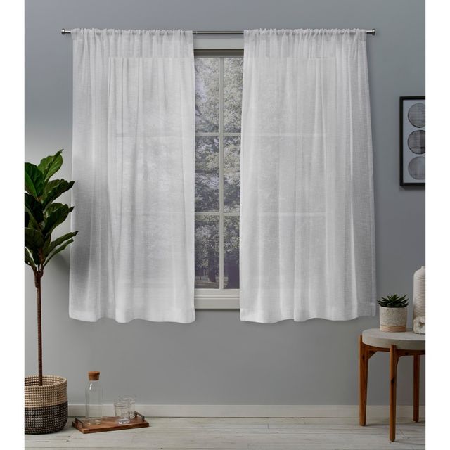 Set of 2 (84x50) Belgian Textured Linen Rod Pocket Sheer Window Curtain Panels White - Exclusive Home