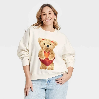 Womens Teddy Bear Heart Graphic Sweatshirt