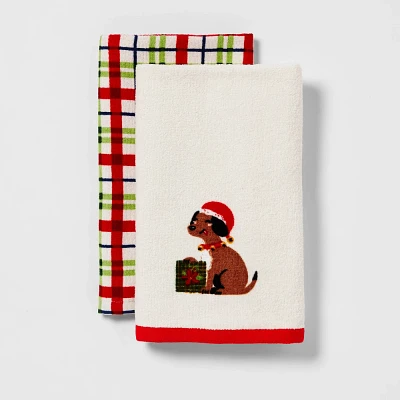 2pk Christmas Dog Hand Towels White - Wondershop