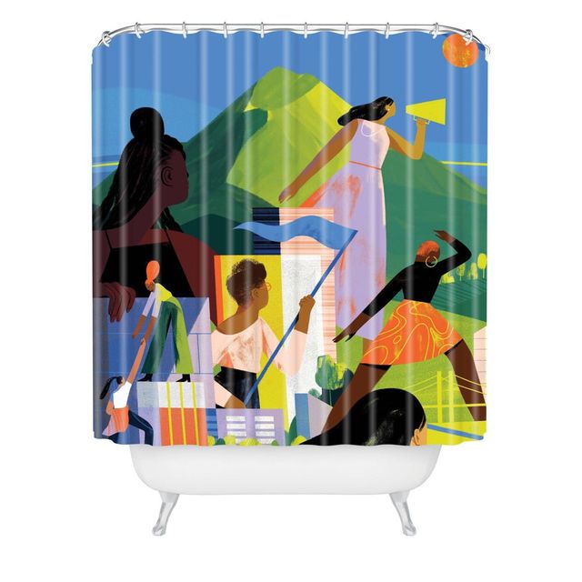 Sara Wong Women Empowering Women Shower Curtain Blue - Deny Designs