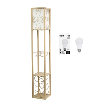 Creekwood Home Eleganzia 62.5 Vino Wine Rack and Storage Floor Lamp with Stemware Holder Feit LED (Includes LED Light Bulb) Tan