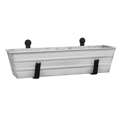 Small Galvanized Rectangular Planter Box with Wall Brackets White - ACHLA Designs: Wrought Iron, Cape Cod Style, Secure Mount