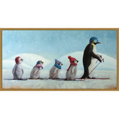 26 x 14 Ski School Penguins by Lucia Heffernan Framed Canvas Wall Art - Amanti Art: Holiday Decor, Animal Motif