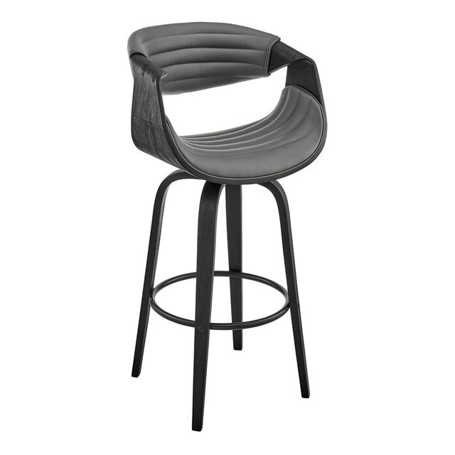 30 Arya Swivel Counter Height Barstool with Gray Faux Leather Black Wood Frame - Armen Living