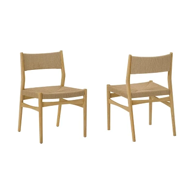 Armen Living Set of 2 Erie Woven Paper Cord and Wood Dining Chairs Oak