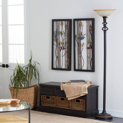 Metal Floor lamp Torchiere Black - Olivia & May: 72 Cord, Glass Shade, Toggle Switch, Indoor Use