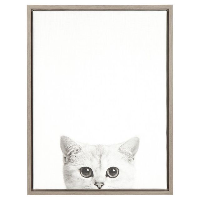 24 x 18 Kitty Framed Kids Canvas Art Gray - Uniek: Playroom Wall Art, Animal Photograph, Vertical Frame