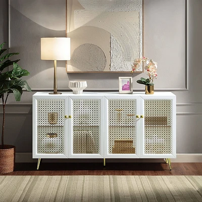 61 Gaerwn Console Table White High Gloss Finish - Acme Furniture: LED Lighting, Contemporary Design, Storage Cabinet