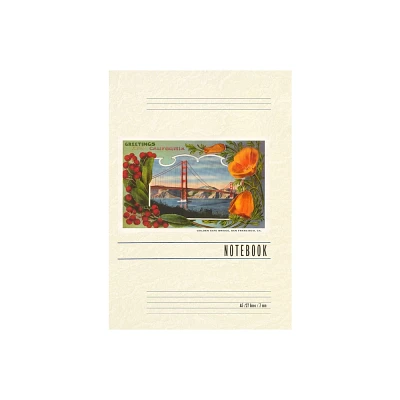 Vintage Lined Notebook Greetings from California with Golden Gate Bridge and Poppies - (Paperback)