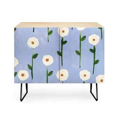 Reves et Histoires Cute Little Flowers Black Legged Credenza  - Deny Designs: Mid-Century Modern, Enclosed Storage