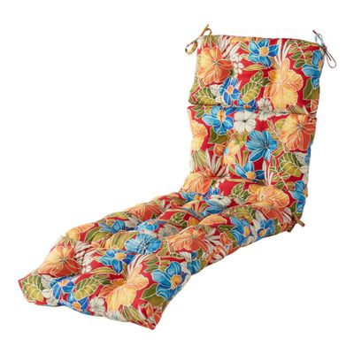 Kensington Garden Floral Outdoor Chaise Lounge Cushion : UV & Water-Resistant, Tufted, Ties