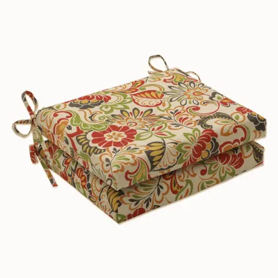 16x18.5x3 Zoe Mallard 2pc Indoor/Outdoor Seat Cushion with Ties - Pillow Perfect: Weather-Resistant, Zipper Closure