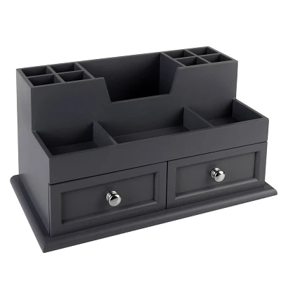 Organize It All 2 Drawer Wooden Accessory Organizer Charging Station Gray