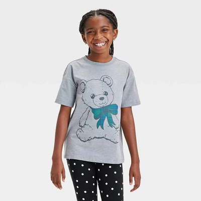 Girl Short Sleeve Teddy Bear Overized Boxy Graphic T-Shirt