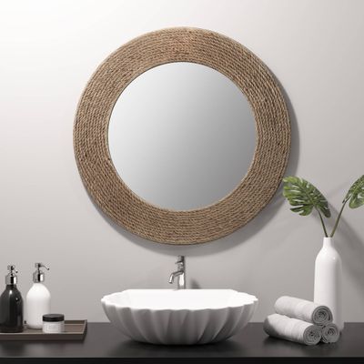 Round Cove Jute Decorative Wall Mirror Natural - Madison Park: Coastal Style, MDF Frame, Wall Mount