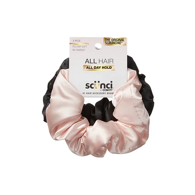 scnci No Damage Pillow Scrunchie Set - Soft Pink and Black - 2pcs