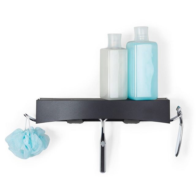 Better Living Products Clever Flip Shower Basket or Shelf Black: Wall-Mounted Organizer, Soap Storage, Suction System