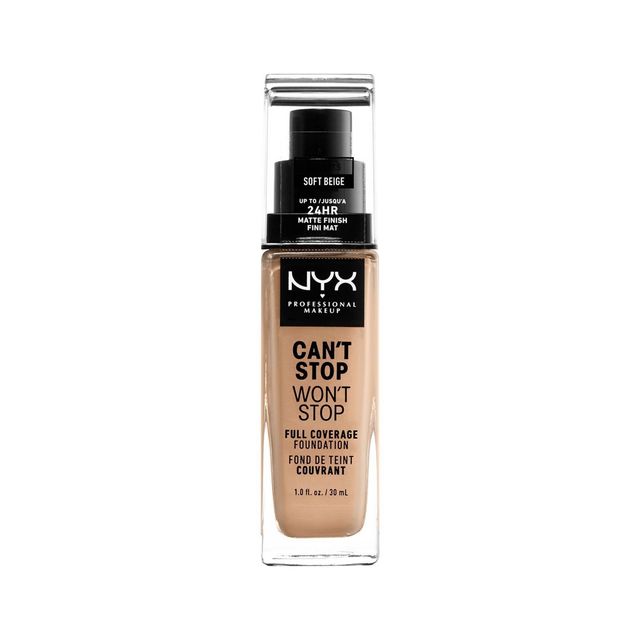 NYX Professional Makeup Cant Stop Wont Stop 24Hr Full Coverage Matte Finish Foundation - 7.5 Soft Beige - 1 fl oz