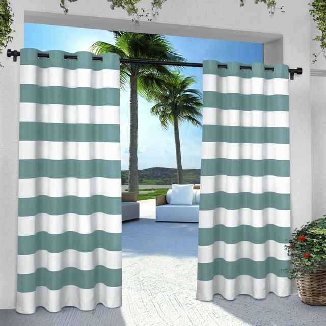Indoor/Outdoor Cabana Stripe Grommet Top Window Curtain Panel Pair Teal (54x96) Exclusive Home