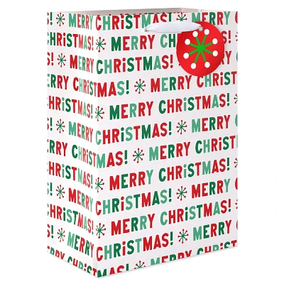 M Gift Bag Merry Christmas Lettering on White