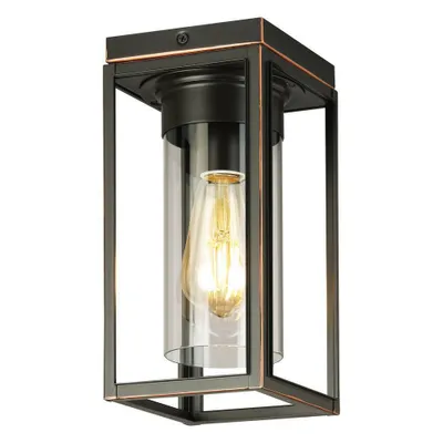 EGLO 1-Light Walker Hill Outdoor Flush Mount Oil Rubbed Bronze: Semi-Flush, UL Listed, Adjustable Head Tilt, Glass Shade, Steel Body