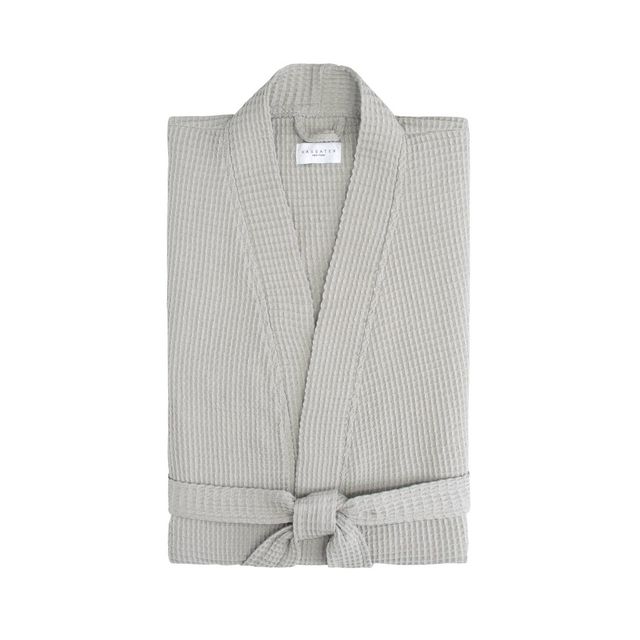 S/M Relaxed Honeycomb Bath Robe  - Cassadecor: Cotton Waffle Weave, Long Sleeve, V Neck, Front Tie