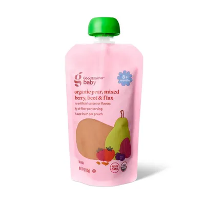 Organic Pear Mixed Berry Beet Flax Baby Food Pouch - 4oz - Good & Gather