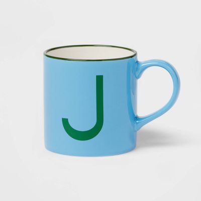 16oz Stoneware Monogram Mug J Blue - Opalhouse