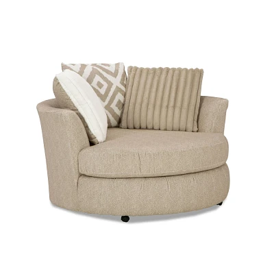 HOMES: Inside + Out Telven Accent Swivel Chair Chenille Channel Tufted with Pillow Light Brown