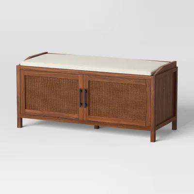 Warwick Storage Entryway Bench with Woven Doors Brown - Threshold